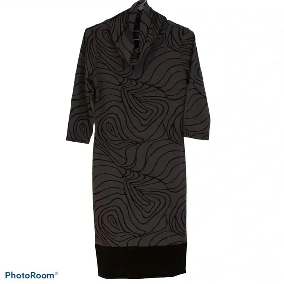 Frank Lyman design gray geometric pattern cowl neck sweater  midi dress size 6 - Picture 10 of 10